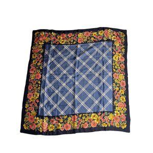 Vintage Shanghai Silk Scarf Hand Rolled & Printed Floral Design 100% Silk